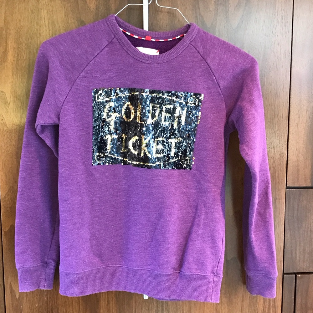 Mini Boden Purple Sweatshirt with Golden Ticket Sequin Design